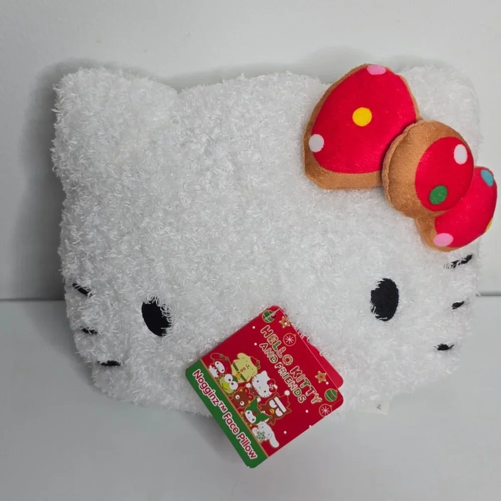 Hello Kitty Nogginz Face Plush Pillow Sanrio 2024 NEW Polka Dot Bow‎